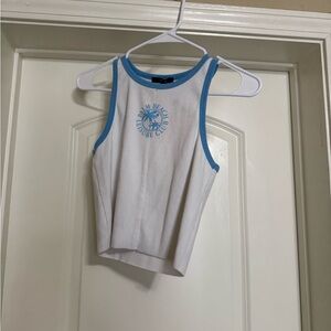 White and Blue Sleeveless Crop Top